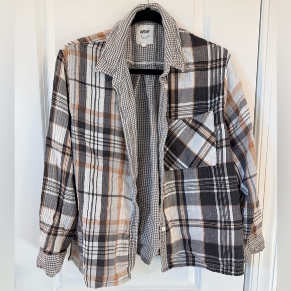aerie Tops - Aerie Gray/Beige 100% Cotton Checkered Shirt (size large)